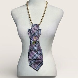 “Dainty Dapper”Elegant Purple Plaid necktie Necklace